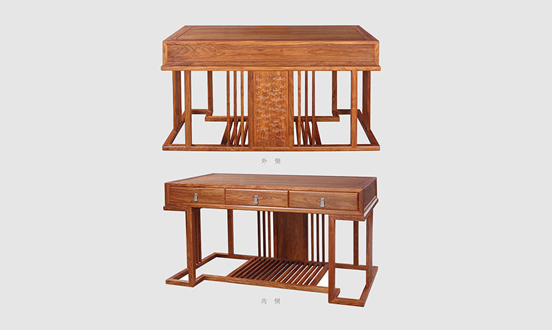 东莞生态园 别墅中式家居书房装修实木书桌效果图